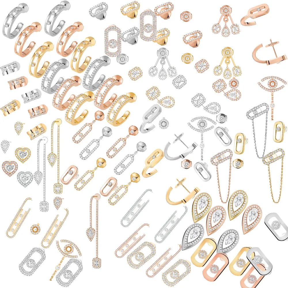 2024 Nuovo Prodotto 925 Argento Francese Marchio Di Lusso Messika Asimmetrico Geometrico Diamante Orecchini Scorrevoli Orecchini Divertenti Per Le Don