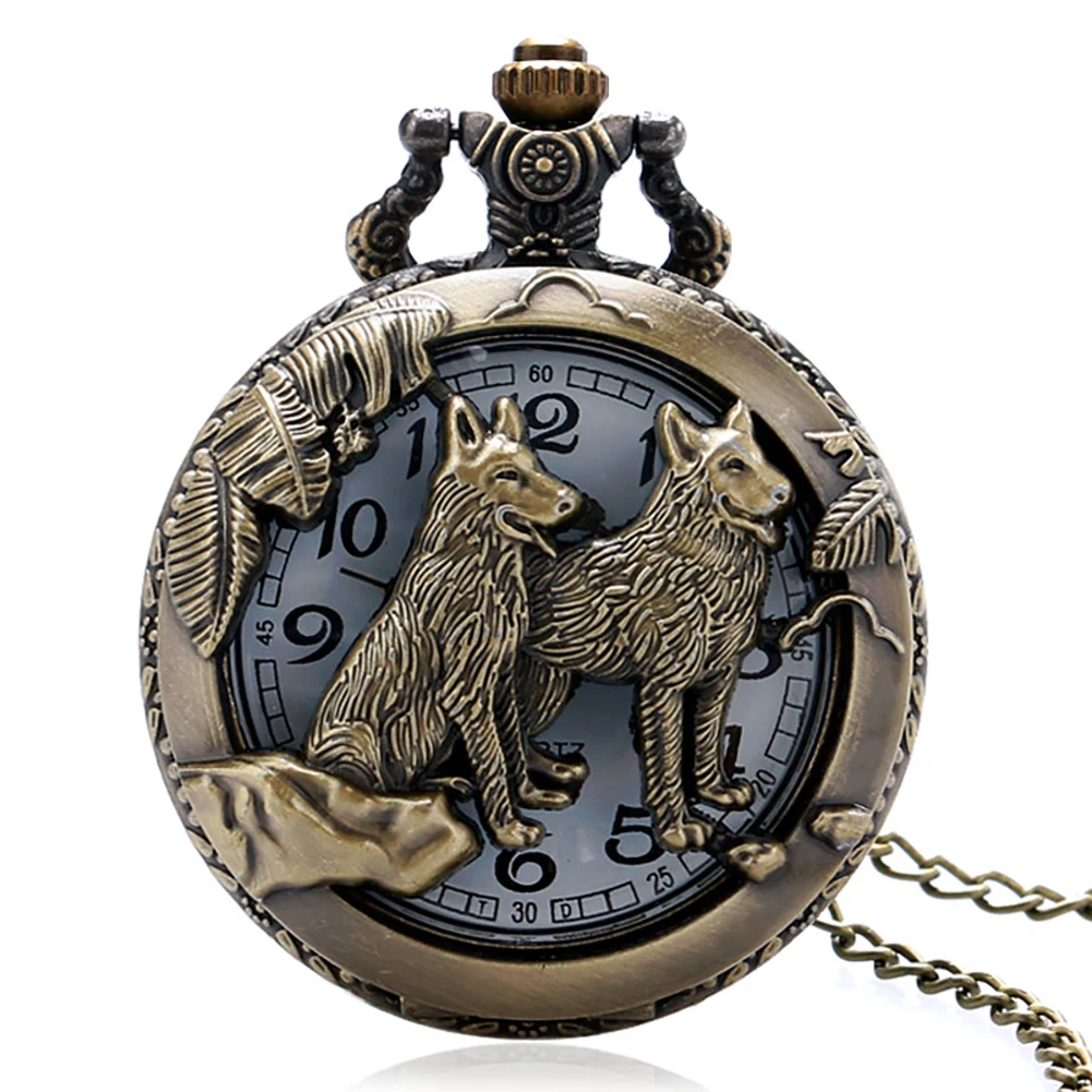 Trasparente Scava Fuori Zodiac Dog Bronze Pocket Watch Quarzo Analogico Collana Ciondolo Orologio Numeri Arabi Quadrante Bianco Orologio