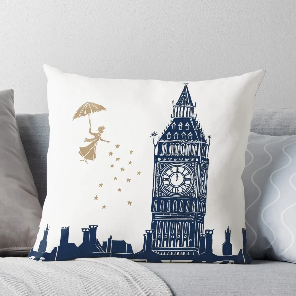 Mary Poppins E Big Ben Linocut Cuscino Cuscini Ornamentali Per Soggiorno Federe Natalizie