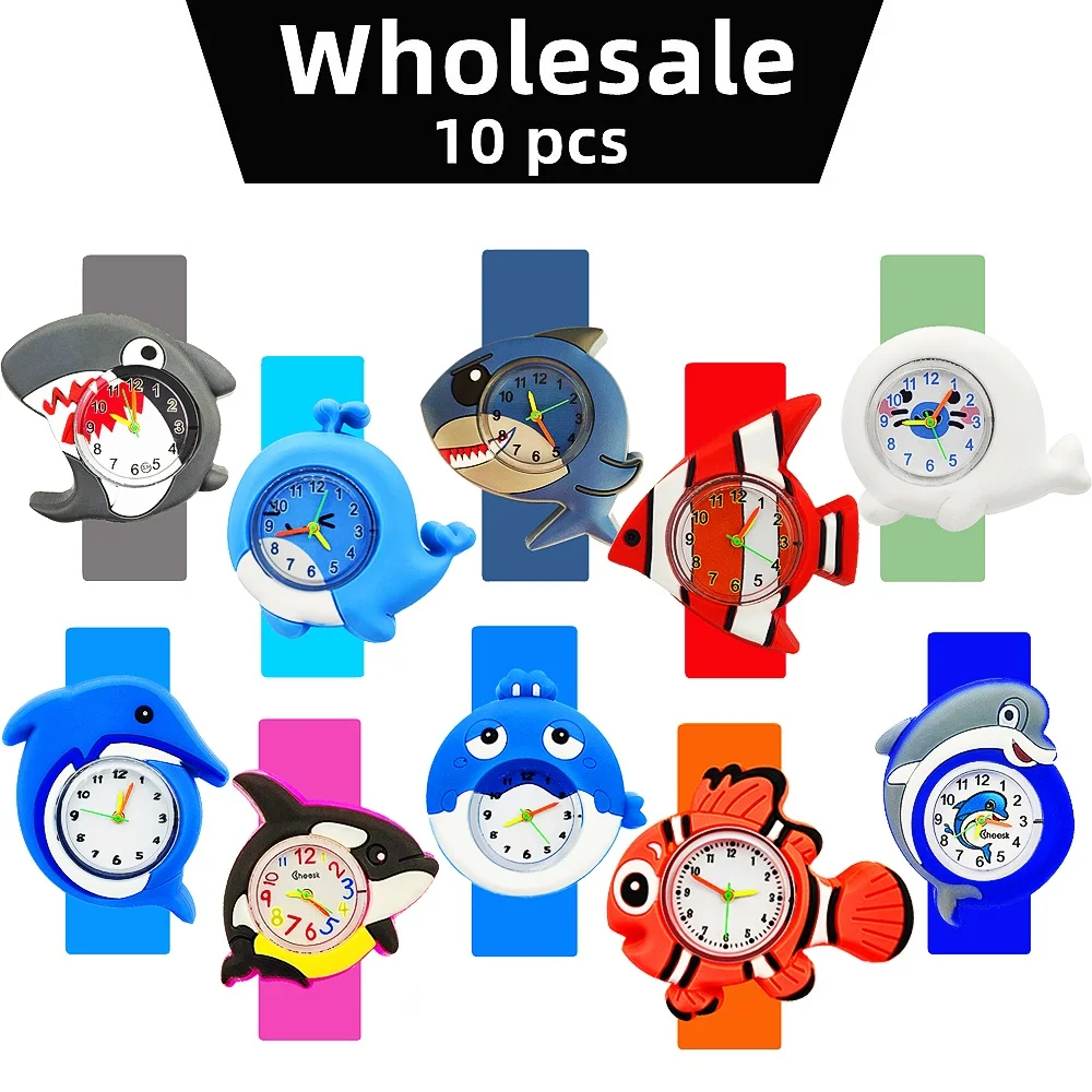 10 Pz/Set Orologi Per Bambini All'Ingrosso Baby Learn Time Puzzle Bracciali Giocattolo Cartoon Shark/Dolphin Kids Watch For Boys Girls Gift
