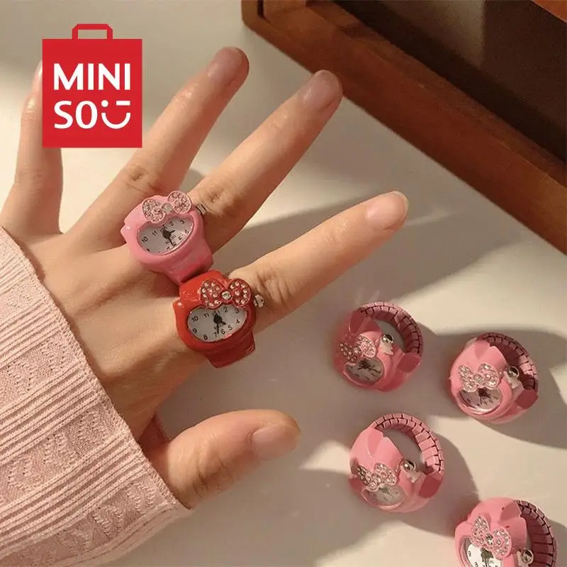 Sanrio Hello Kitty Ring Watch Kawaii Cute Melody Bow Studded Diamond Clock Ring Dito Indice Kt Cat Ring Watch Girl Gift Toys
