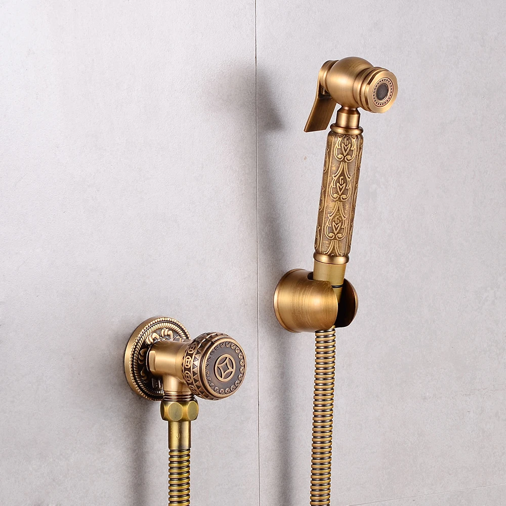 Toilette Bidet Rubinetto Miscelatore Antico Bronzo Ottone Intagliare Bagno Doccia Blow-Fed Ugello Della Pistola A Spruzzo Bidet Rubinetto Singolo Rubi