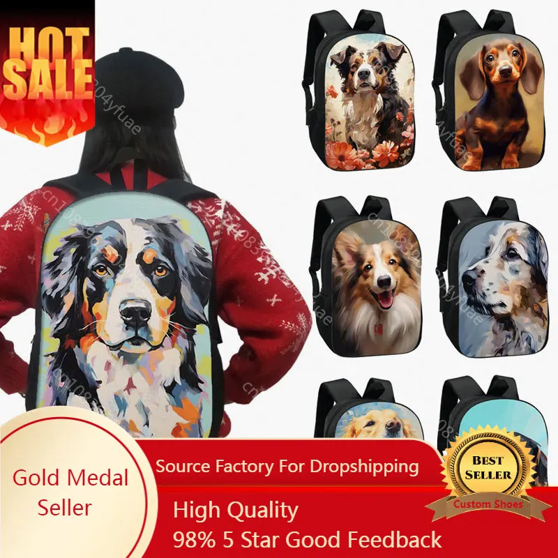 Cute Oil Painting Dogs Pattern Zaino Puppy Labrador Dog School Bag Beagle Zaino Border Collie Laptop Bag Day Pack Bookbag