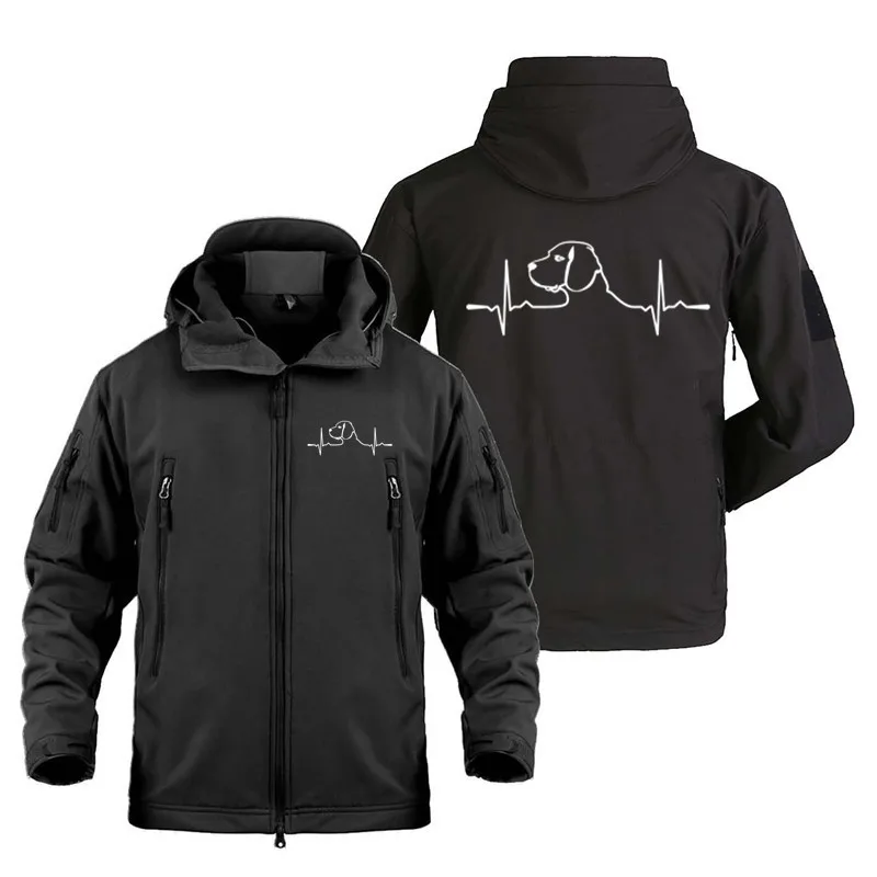 Beagle Dog Heartbeat Autunno Inverno Warm Softshell Cappotti Giacche Uomo Outdoor Military Man Coat Jacket Outdoor Tactical Jacket