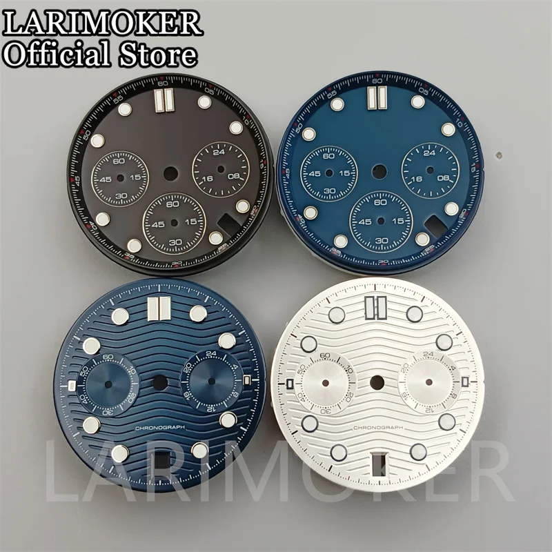 Larimoker Argento Nero Orologio Lancette Quadrante Verde Luminoso Fit Vk63 Vk64 Movimento Al Quarzo