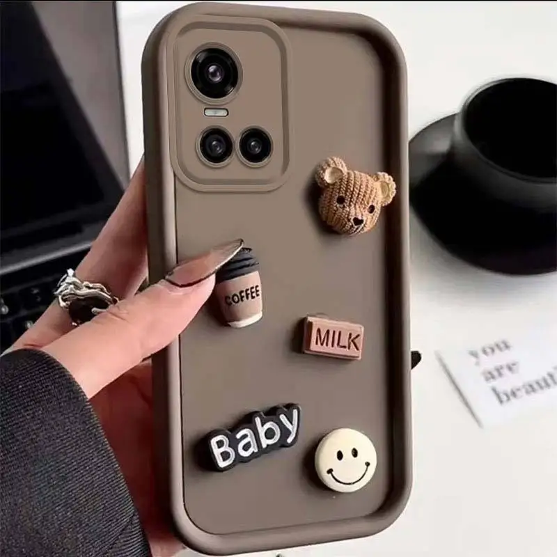 S 24 22 23 21 Cute 3D Bear Coffee Milk Liquid Phone Case Per Samsung Galaxy S22 S20 S23 24 Ultra Plus 5G Cover Posteriore Antiurto