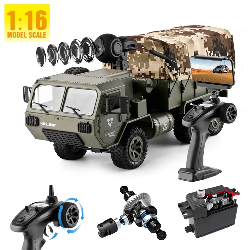 Vendita Calda 6 Ruote Motrici 2.4G App Radio Control 720P Hd Camera Militare Loadable Army Truck Climbing Card Hobby Rc Car Toy Gift