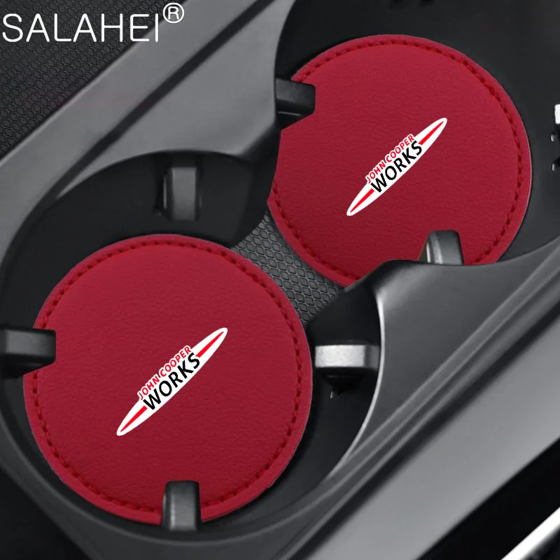 2Pc Pu Leather Car Coaster Water Cup Drink Holder Mat Antiscivolo Per Bmw Mini Cooper S John Cooper Works Protector Accessori