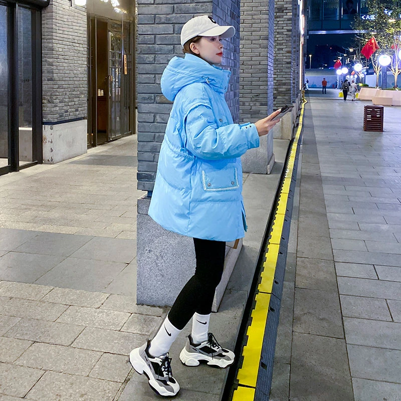 2023 Nuove Donne Invernali Piumino D'Anatra Bianco Piumino Leggero Casual Femminile Di Media Lunghezza Monopetto Caldo Parkers B124