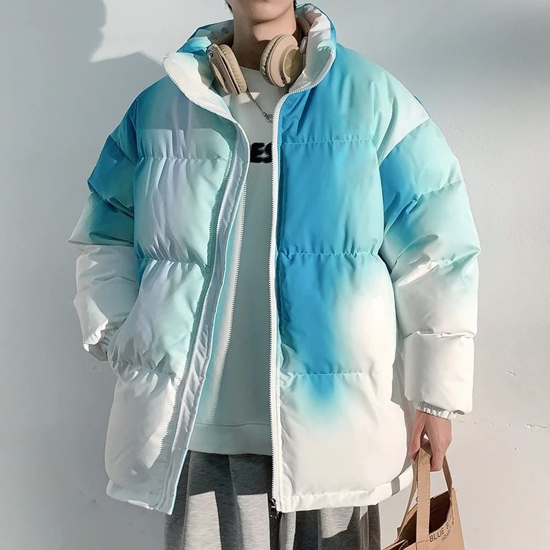 2023 Streetwear Winter New Retro Men Parka Gradient Oversize Warm Puffer Addensare Jacket Outwear