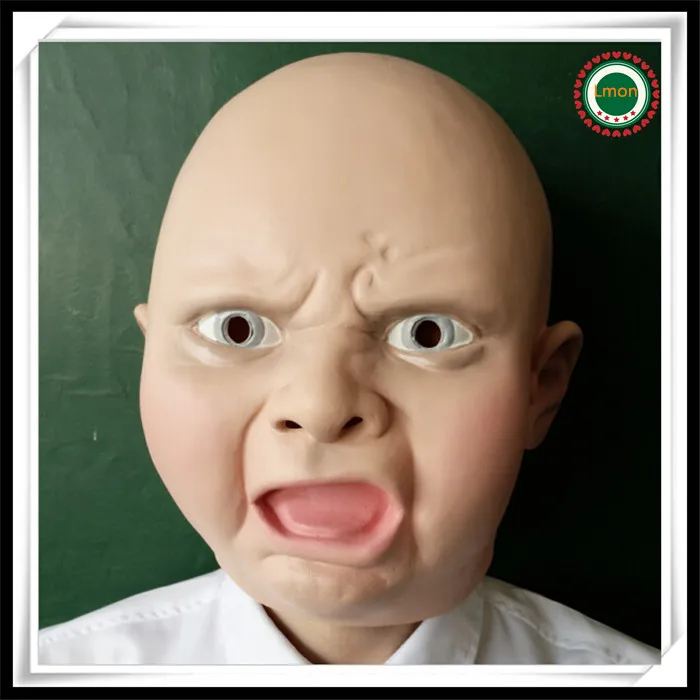 Formato Libero Creepy Halloween Costume Prop Cry Baby Full Head Latex Rubber Masquerade Mask Funny Party Face Masks Spedizione Gratuita