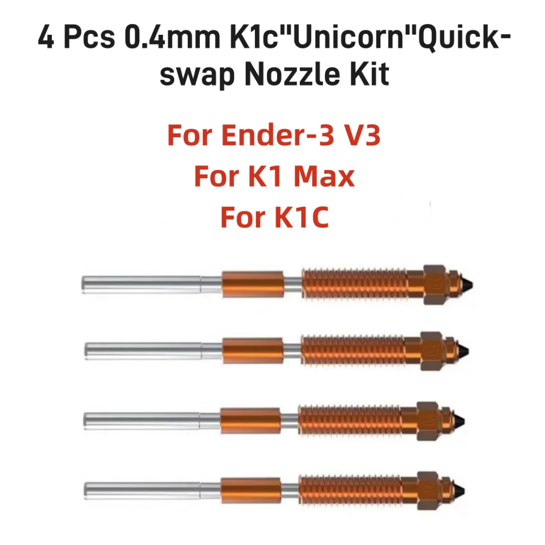 K1C Unicorn Kit Ugello A Scambio Rapido 4 Pezzi Per Creality K1 Max K1C Ender-3 V3 Installazione Rapida Stampa Ad Alto Flusso Aggiornata