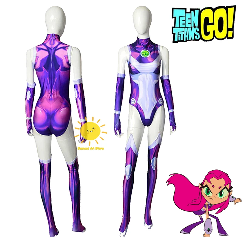 Starfire Costume Cosplay Teen Titans Starfire Superhero Tuta Zentai Body Carnevale Halloween Party Costumes For Women Kid