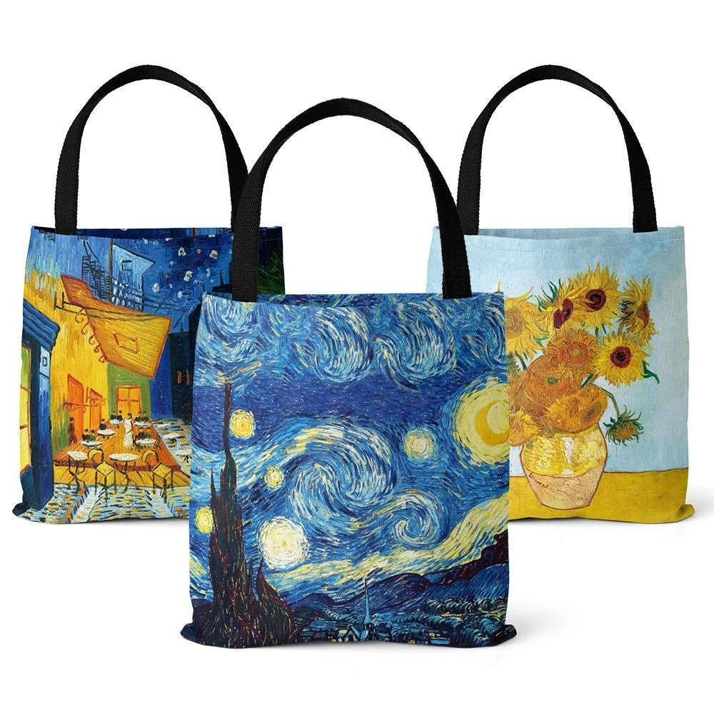 Van Gogh Series Canvas Bag Pittura A Olio Starry Night Sunflower Handbag Borse A Tracolla Leggere Goyard Tote Bag