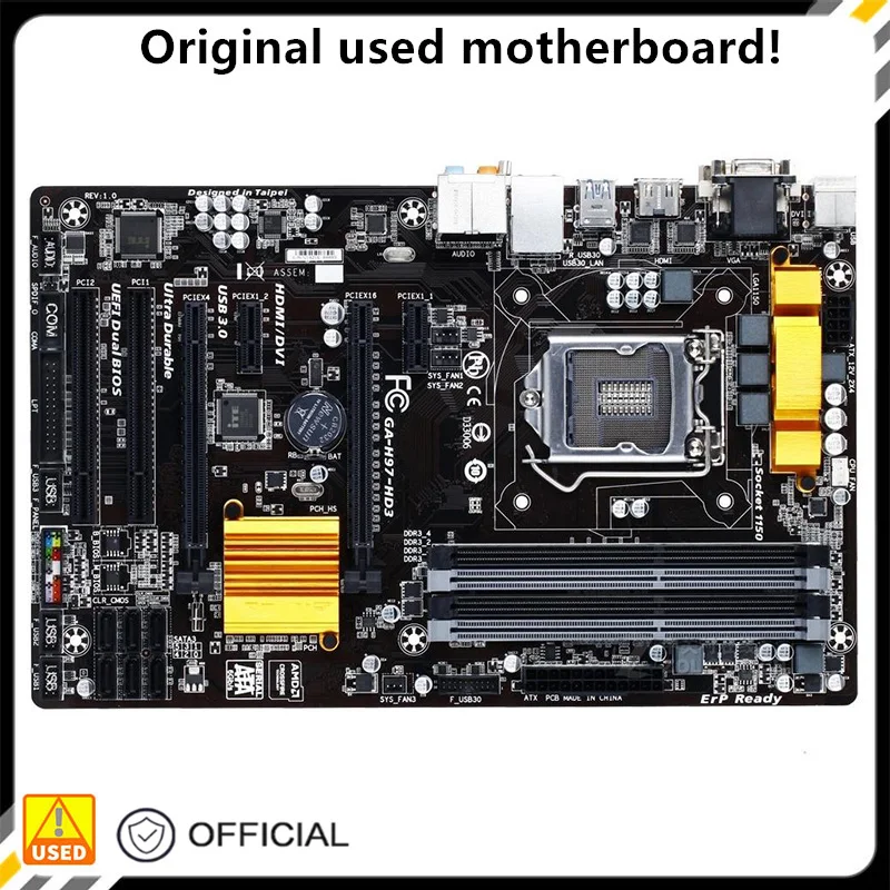 Per La Scheda Madre Desktop Ga-H97-Hd3 H97 Lga 1150 Per Core I7 I5 I3 Ddr3 Sata3 Usb3.0 Scheda Madre Usata Originale