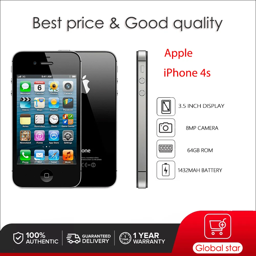 Sblocco Originale Usato Apple Iphone 4S 8/16/32/64Gb Rom 3.5 "8Mp 1432Mah Smartphone Cellulare