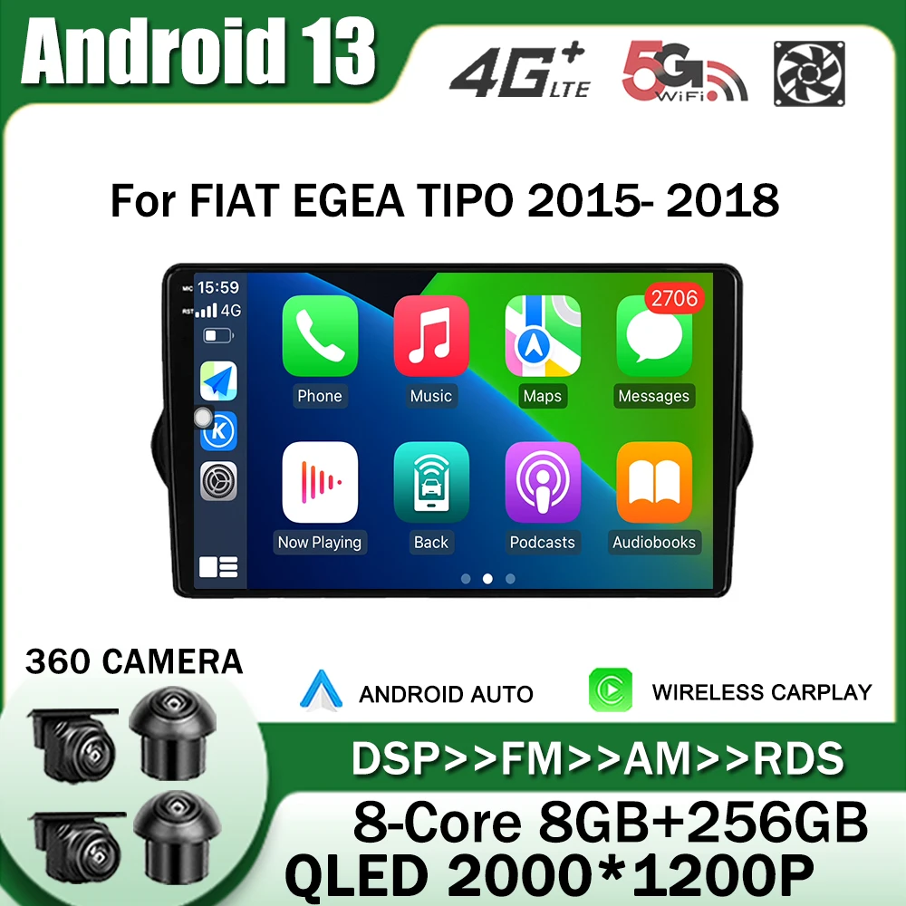 9 "Android 13 Audio Touchscreen Autoradio Lettore Stereo Multimediale Navigazione Gps Per Fiat Egea Tipo 2015- 2018 Carplay