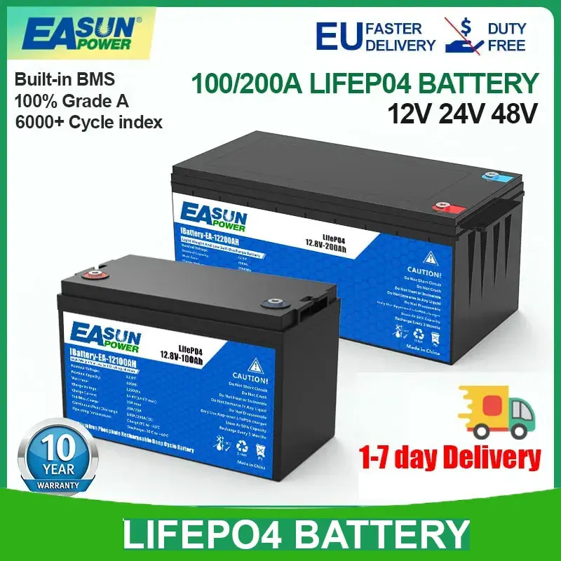 Easun Power 12V/24V 100/200Ah Lifepo4 Battery Pack Grado A + Parallelo E Personalizzabile + 2000 Cycle Life Polonia Stock Per La Casa