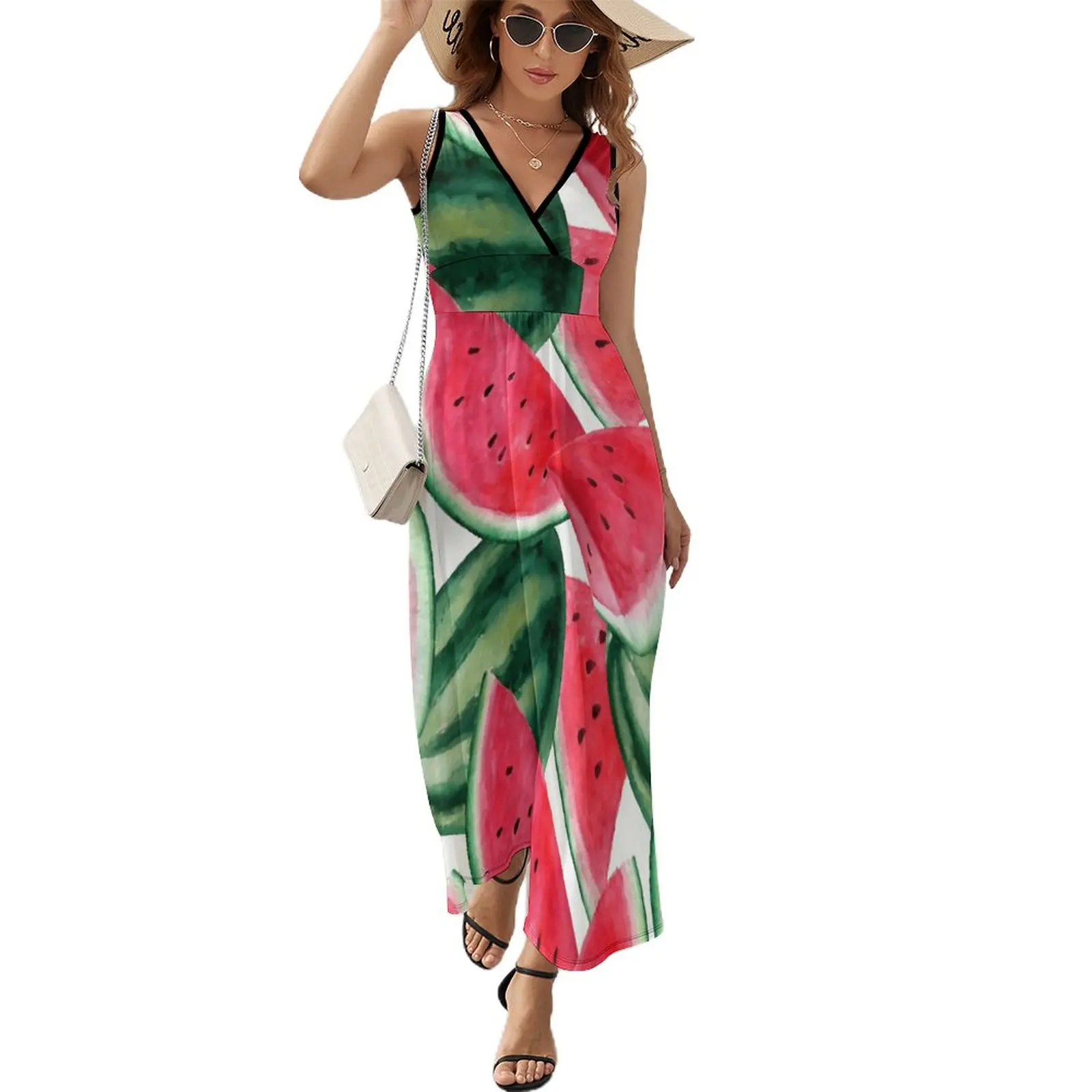 Anguria Succosa. Acquerello Tropical Fruit Abito Senza Maniche Abiti Da Festa Donna Abbigliamento Femminile
