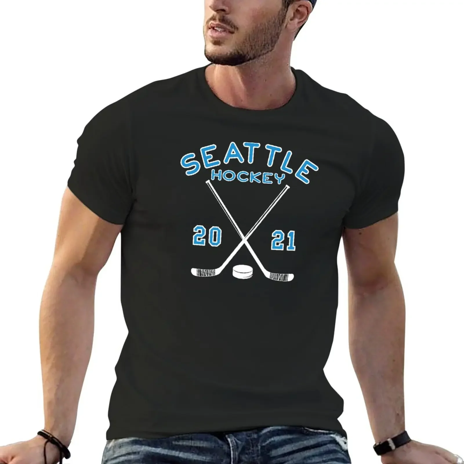 Seattle Hockey Sticks Puck 20 21 T-Shirt Inagural Della Prima Stagione Top Estivo Per T-Shirt Nere Da Ragazzo Per Uomo