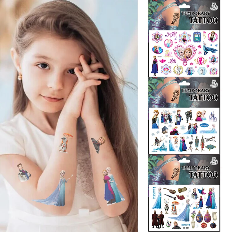 Disney Casuale 2 Pezzi Frozen Anna Elsa Princess Tattoo Stickers Toy Birthday Party Decoration Frozen Cartoon Sticker Toy Regali Per Bambini