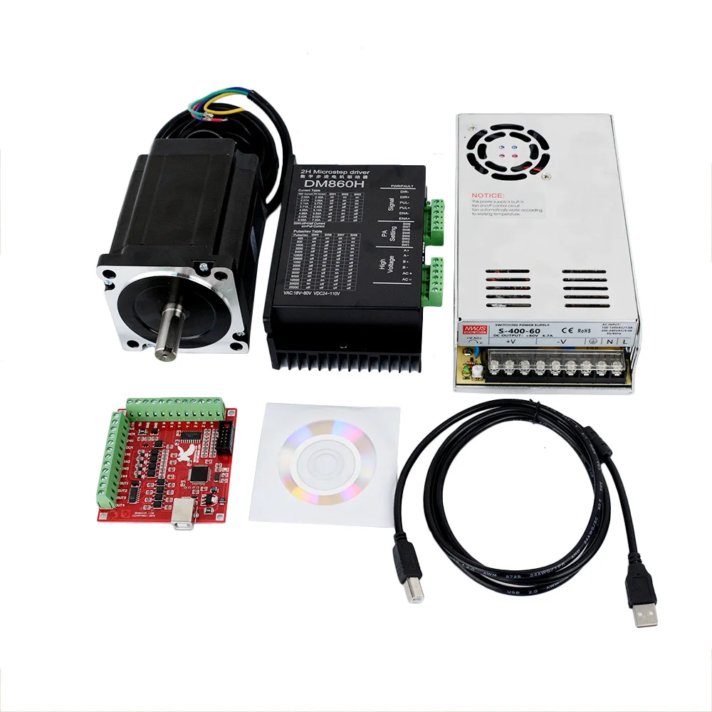 1 Kit Nema 34 Motore Passo-Passo Cnc 86X118Mm Dm860H Driver 400W-60V Alimentatore Mach3 Card Per Fresatrice Per Incisione Cnc
