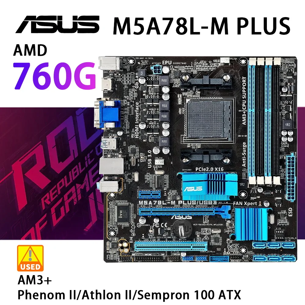 Slot Am3 + Scheda Madre Asus M5A78L-M Plus/Usb3 Amd 780L North Bridge + Sb710 South Bridge Chipset 2 X Ddr3 8Gb 1600 (Overclocking)