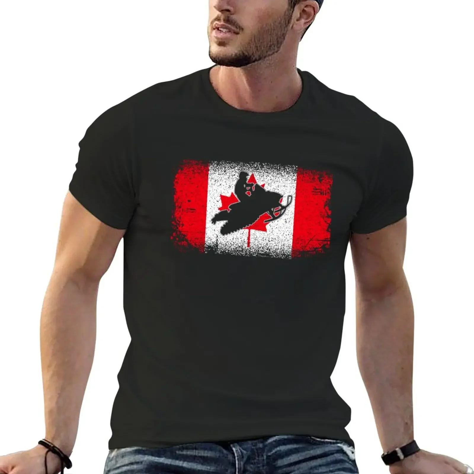 Motoslitta Rider Canada Flag Sled Vintage T-Shirt Boys Whites Vintage Men T Shirt
