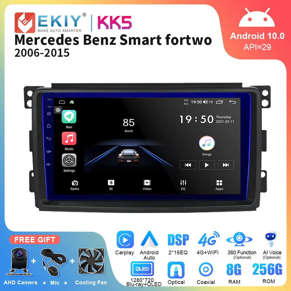 Ekiy Kk5 Android 10 Autoradio Per Mercedes Benz Smart Fortwo W451 2006-2009 Lettore Multimediale Autoradio Carplay Navigazione Gps