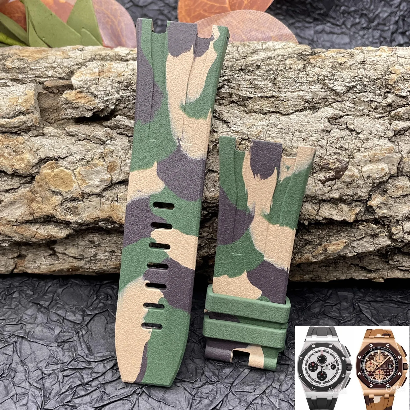 Aaa Per Ap Fkm Cinturino Per Orologio Cinturino In Gomma Sport Camouflage Camo Band 30Mm Bracciale Da Uomo Per Cinturino In Piguet Audemars