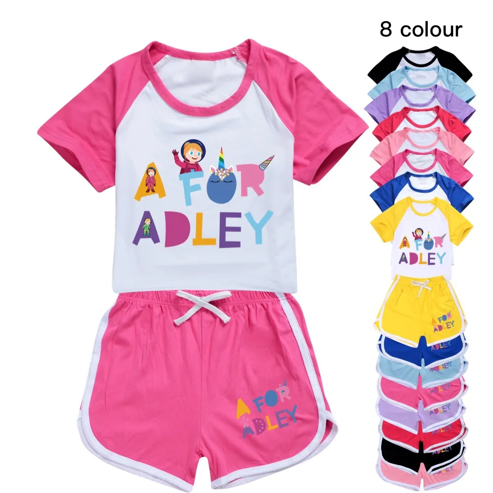 Moda A Per Adley T-Shirt Pantaloncini Per Il Tempo Libero Tuta Sportiva Cartoon Boy Clothing Set School Girl Outfit Girls Boutique Outfits Tshirt