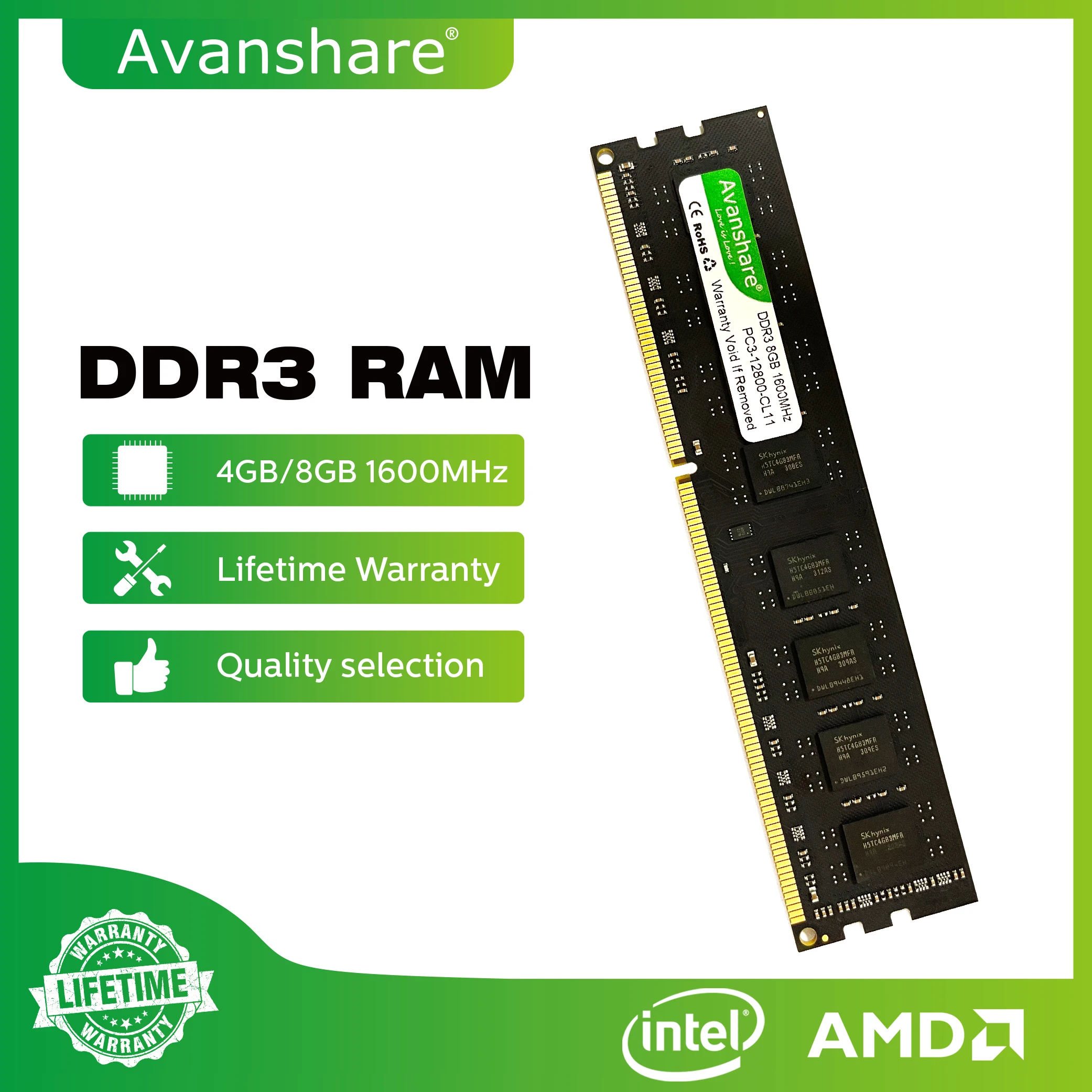 Avanshare Ddr3 Ram 8Gb 4Gb 2Gb 1333 1600 Dimm Memoria Desktop Supporto Scheda Madre Ddr3