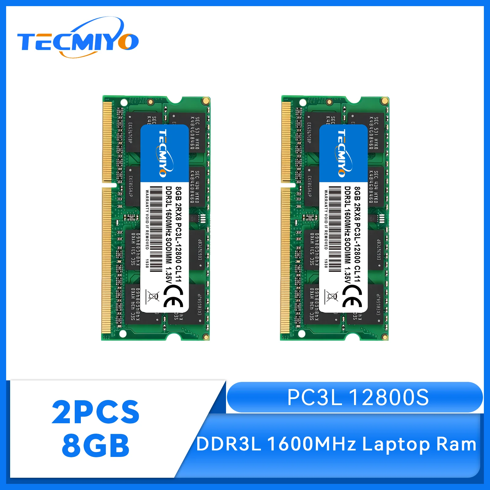 Tecmiyo 2 X8Gb Ddr3L 1600Mhz Sodimm Memoria Per Laptop Ram Ddr3 8Gb 1600Mhz Sodimm 1.35V Pc3L-12800S Non Ecc - Green