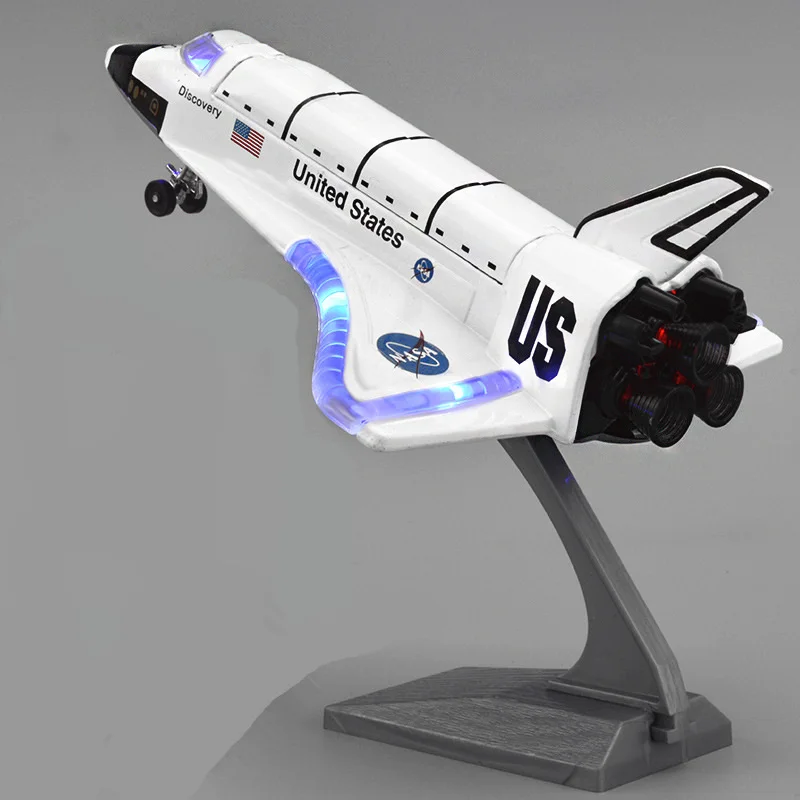 [[Divertente] Simulazione Us Light And Sound Alloy Space Shuttle Model Astronave Flight Simulator Toy Aircraft Plane Decorations Gift