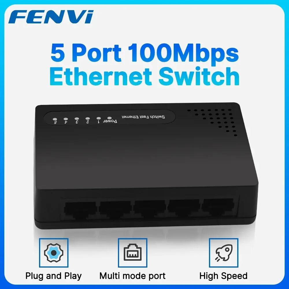 Fenvi Mini Switch Di Rete 5 Porte 100Mbps Switch Di Rete Ethernet Rj45 Hub Internet Splitter Ethernet Smart Switch Plug And Play