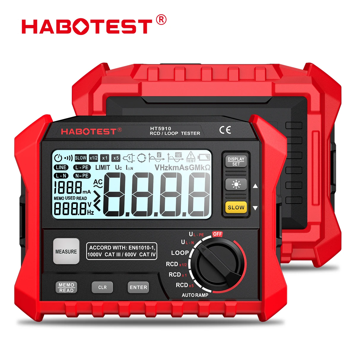 Ht5910 Tester Dell'Interruttore Di Dispersione Del Misuratore Di Resistenza 4.7 Pollici Lcd Digital Rcd/Loop Tester 1000 Voltmetro Di Archiviazione Da