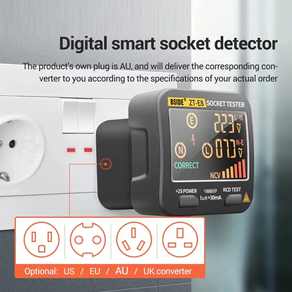 Bside Socket Tester Smart Voltage Detector Display Digitale Outlet Checker Rcd Gfci Ncv Live Neuter Wire Test Eu Us Uk Plug Meter