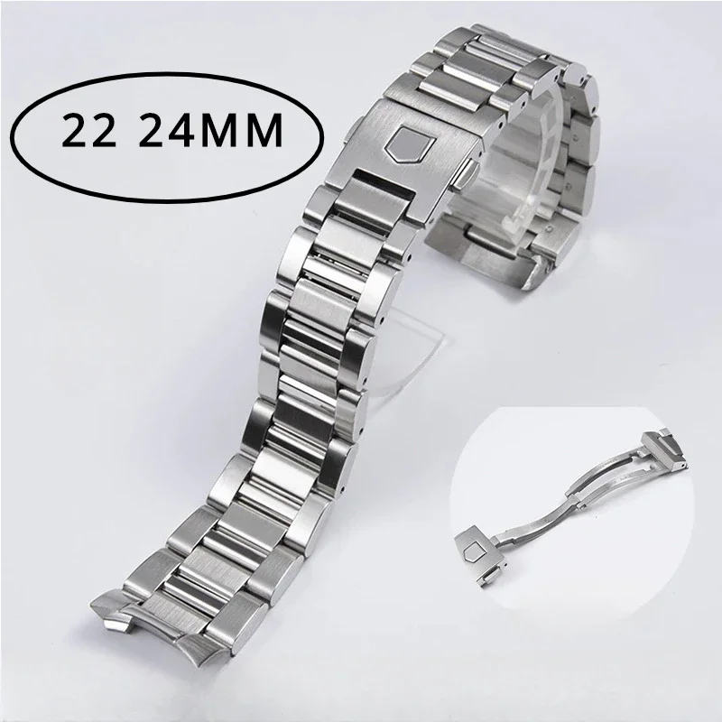 Accessori Per Orologi Bracciale In Acciaio Inossidabile 316L 24 22Mm Per Tag Heuer Carrera 1887 Cinturino Da Uomo Cinturino In Argento Fibbia Sicura