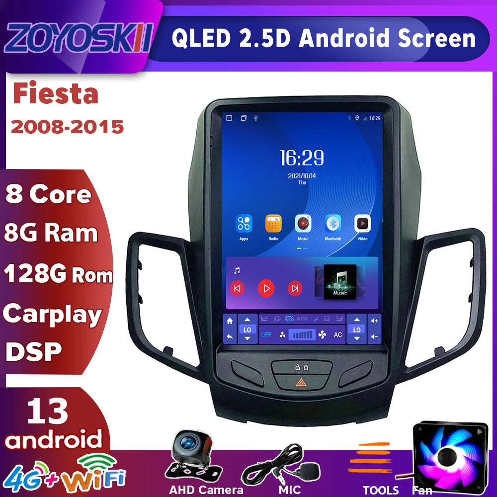 Zoyoskii Android 13 9.7 "Schermo Verticale Tesla Car Gps Multimedia Radio Navigation Stereo Player Per Ford Fiesta Mk7 2008-2015