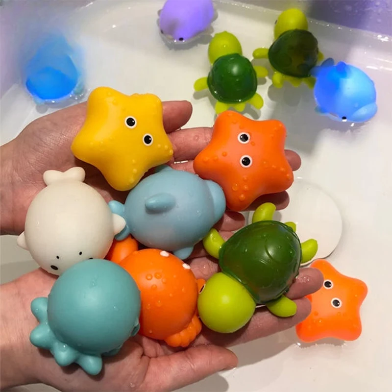 Cute Animal Bath Toy Nuoto Water Led Light Up Ocean Sea Animal Set Lampeggiante Floating Bathroom Toys For Baby Infant Kid Toddler
