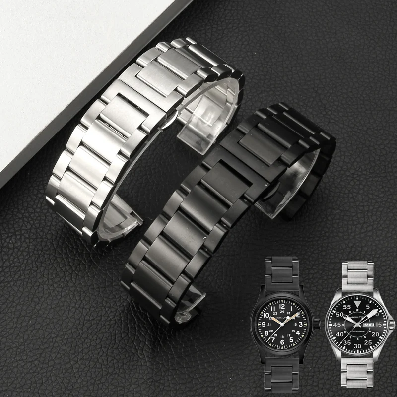 Cinturino In Acciaio Inossidabile Solido Per Hamilton Khaki Jazz Field Seiko Butterfly Clasp Bracciale Da Uomo Cinturino In Metallo 18 20 22Mm