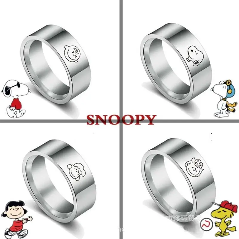 Ins Snoopy Charlie Family Logo Ring Anime Cartoon Coppia Anelli Moda Creativa Accessori Gioielli In Acciaio Al Titanio Decorare Regalo