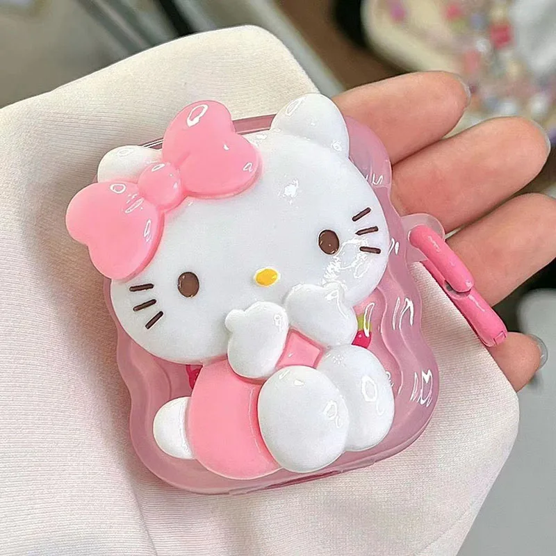 Sanrio Hello Kittys Airpods Case Cute Cartoon 3D Doll Pink Trasparente Protectuve Sleeve Airpods 1 2 3 Pro Anime Cases Regalo Per Ragazza