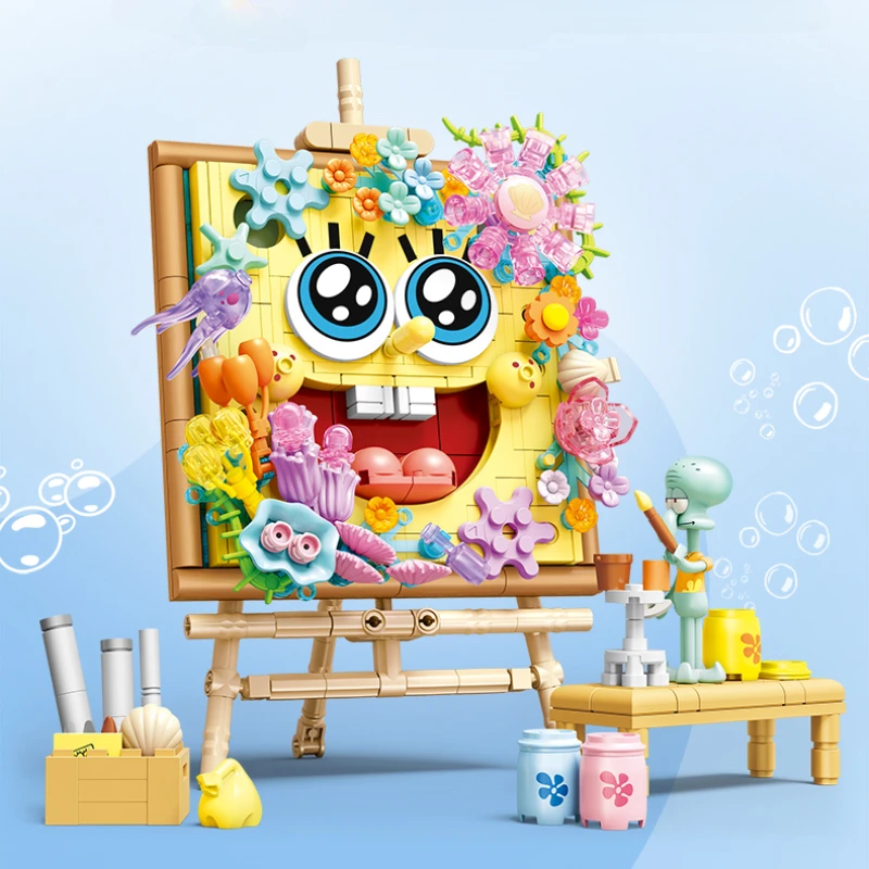 Sembo Block Cute Spongebob Squarepants Patrick Star Art Frame Puzzle Assembly Toy Model Desktop Decoration Collection Gift