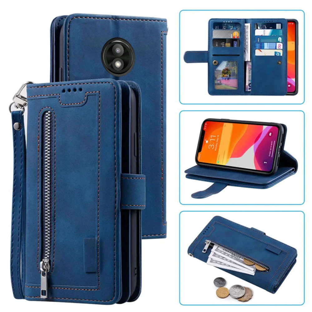 9 Cards Wallet Case For Motorola Moto E5 Play Case Card Slot Zipper Flip Folio With Wrist Strap Carnival For Moto E5 Play Cover