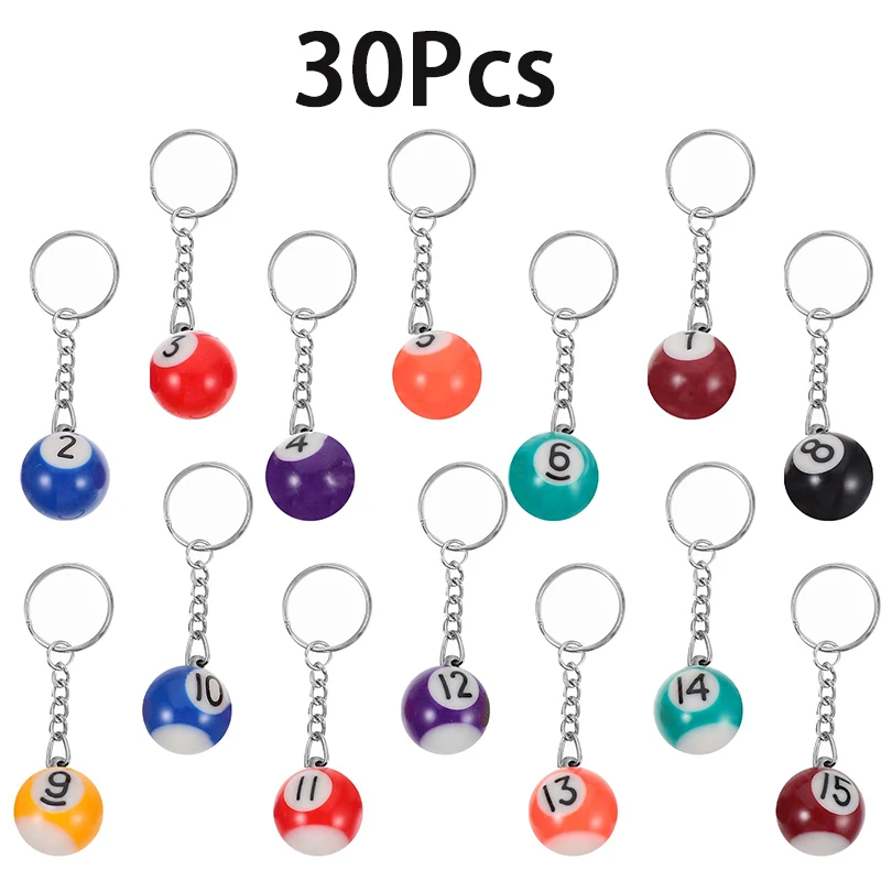 30Pcs Fashion Billiard Pool Portachiavi Table Ball Portachiavi Lucky Black No.8 Portachiavi Resin Ball Accessori Per Gioielli Regali