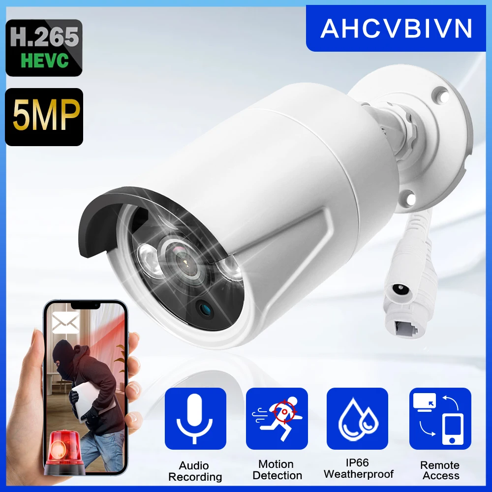 Ip66 All Metal Bullet Head Camera 5Mp Outdoor Street Poe Ip Camera Registrazione Ir Taglio Visione Notturna Video Cctv Ip Camera