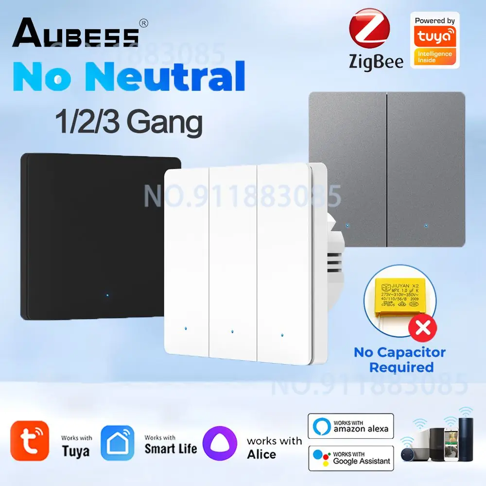 Tuya Zigbee Smart Wall Switch No Neutral Wire Wireless Key Light Switch Telecomando Presa Elettrica Supporto Alexa Google
