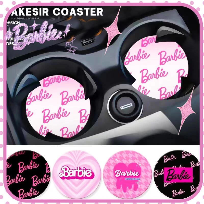 2Pcs Barbie Car Coasters Kawaii Leather Elegante Tappetino Antiscivolo Anti Fouling Trendy Automotive Supply Movie Lovely Girls Gift Cute