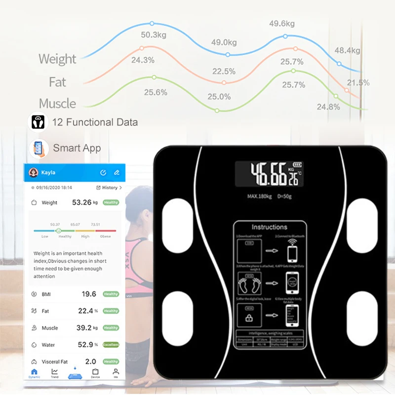 Smart Body Fat Scale Body Fitness Compositions Health Analyzer Bluetooth Electronic Weight Smartphone App Bilancia Digitale